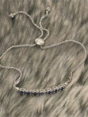 JWBR 925 Adjustable Silver Bracelet with Blue Stone Accents